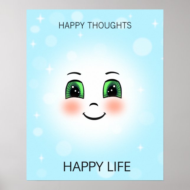 Happy face & happy thoughts on light blue poster (Front)