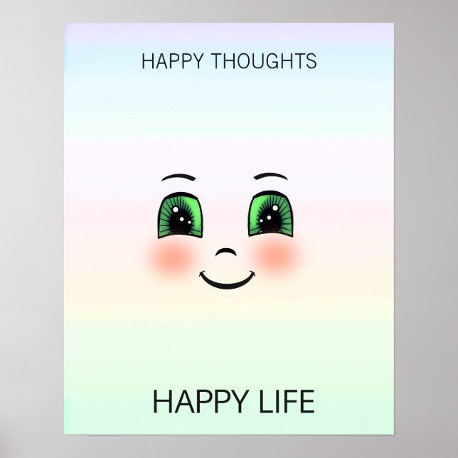 Happy face & happy thoughts on pastel colours poster (Front)