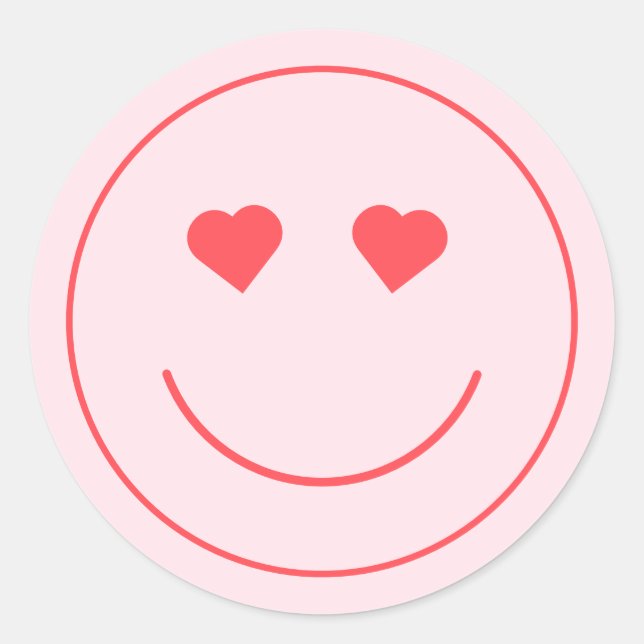 Happy Face Heart Eyes | Pink Classic Round Sticker (Front)