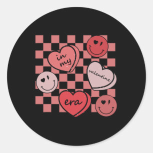 Happy Face Heart Retro Groovy Valentine In My Vale Classic Round Sticker