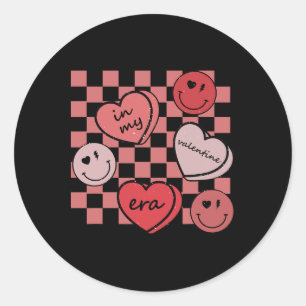 Happy Face Heart Retro Groovy Valentine In My Vale Classic Round Sticker