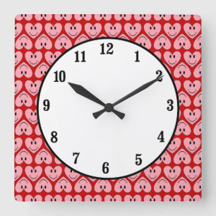 Happy Face Heart Square Wall Clock