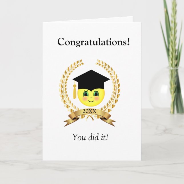Happy Face & Laurel Graduation Card (Front)