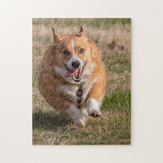 Happy Face Running Corgi Jigsaw Puzzle (Vertical)