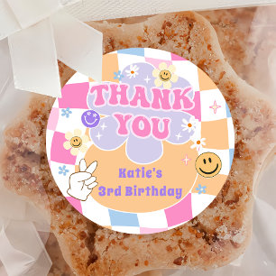 Happy Face Smile Chequered Birthday Sticker