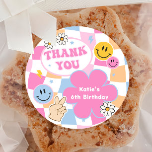 Happy Face Smile Groovy Chequered Birthday Sticker