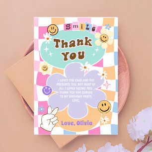 Happy Face Smile Groovy Chequered Birthday Thank You Card