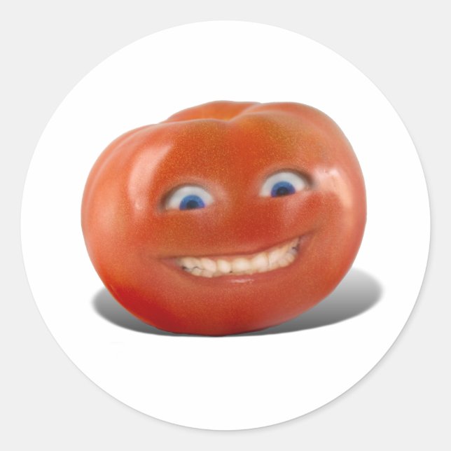 Happy Face Smiling Tomato Classic Round Sticker (Front)