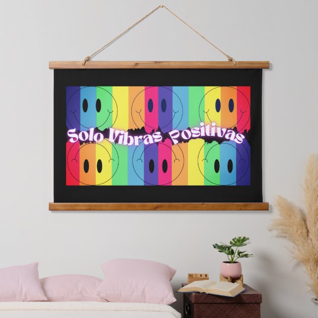Happy Face Spanish Wording | Inspirational Quote Hanging Tapestry (Bedroom)