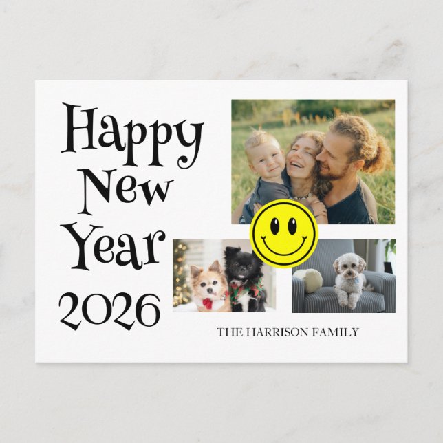 Happy Face Three Photos New Year  Postcard (Front)