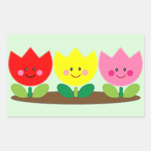 Happy Face Tulip Flowers Garden art Rectangular Sticker