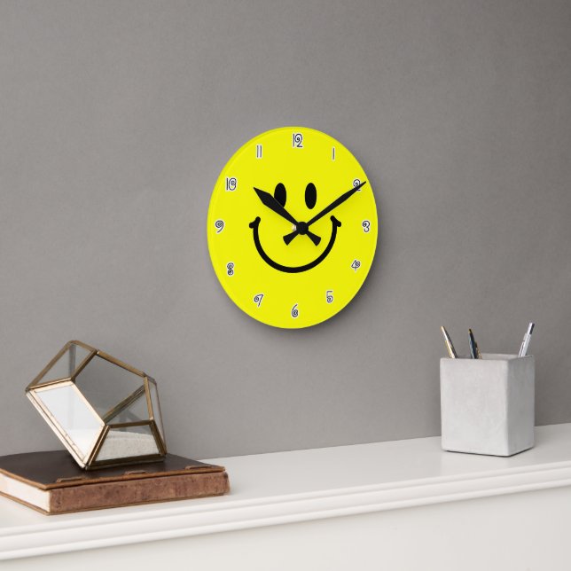 Happy Face Wall Art Decor Round Clock (Office)