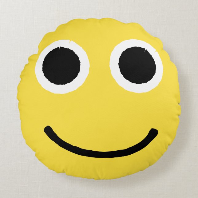 Happy Face Yellow Smiling Emoticon Emoji Round Cushion (Front)
