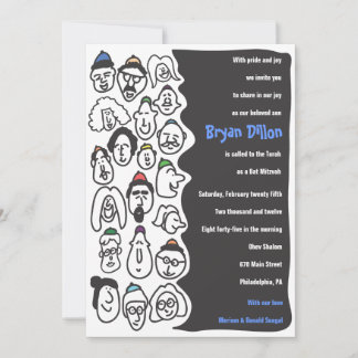 HAPPY FACES Bar Bat Mitzvah Invitation Invite