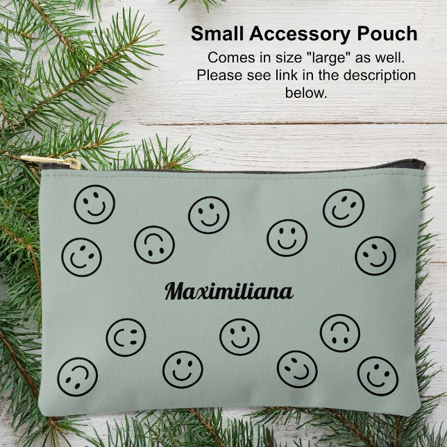 Happy Faces Black on Green - SMALL Accessory Pouch (Small Accessory Pouch - Happy Faces Black on Green by Leapfroglisics Shop)