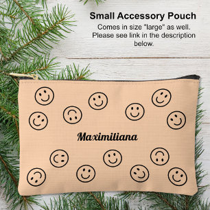 Happy Faces Black on Orange- SMALL Accessory Pouch