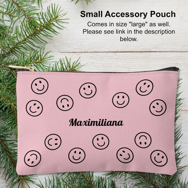 Happy Faces Black on Pink - SMALL Accessory Pouch (Small Accessory Pouch - Happy Faces Black on Pink by Leapfroglisics Shop)