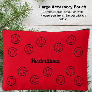 Happy Faces Black on Red- LARGE Accessory Pouch