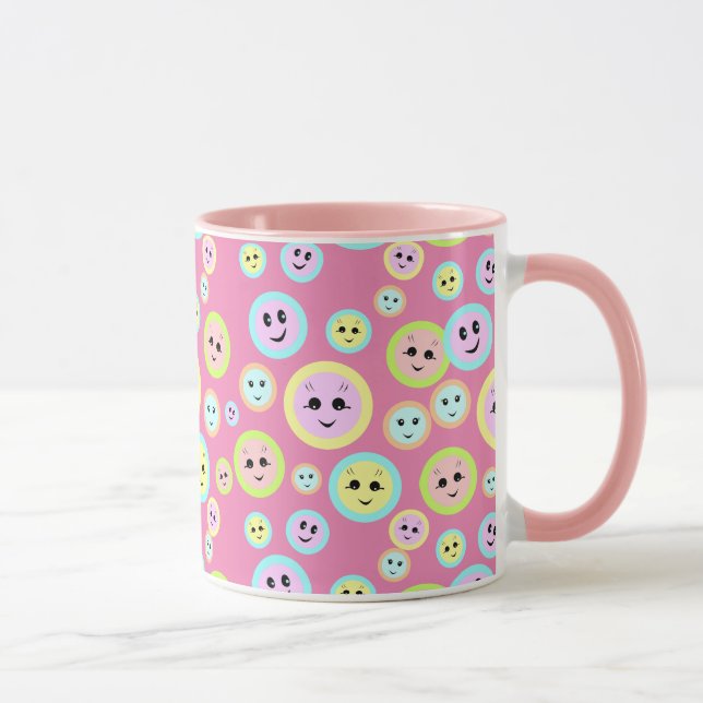 Happy faces in pastel - fun and cute  mug (Right)