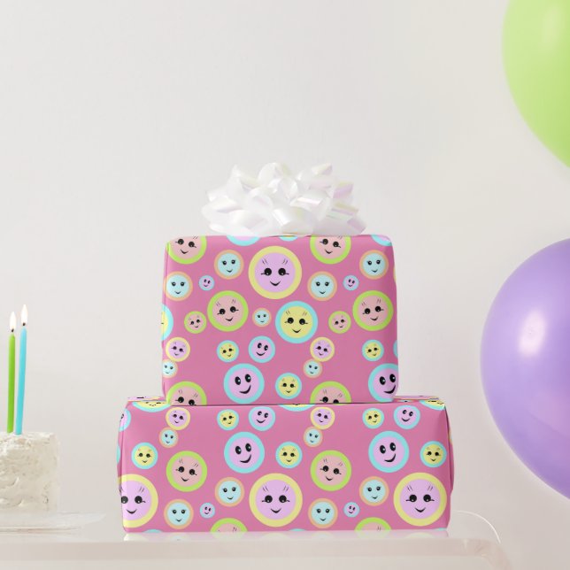 Happy faces in pastel - fun and cute  wrapping paper (Party Gifts)