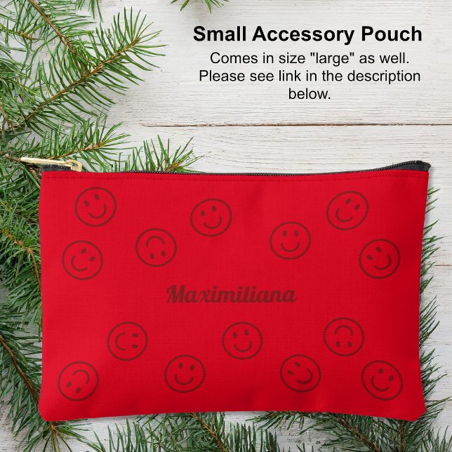 Happy Faces Red on Light Red-SMALL Accessory Pouch (Small Accessory Pouch - Happy Faces Red on Light Red by Leapfroglisics Shop)