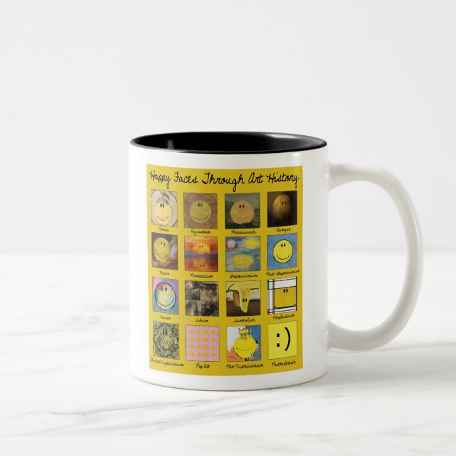 happy faces through art history Two-Tone coffee mug (Right)