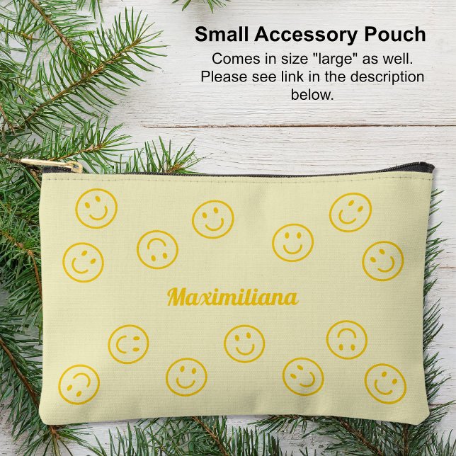 Happy Faces - Yellow - SMALL Accessory Pouch (Small Accessory Pouch - Happy Faces - Yellow by Leapfroglisics Shop)