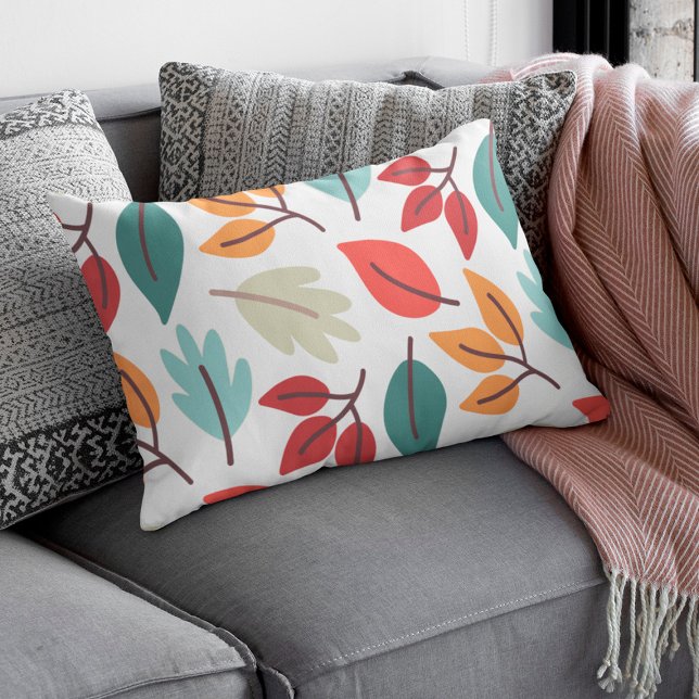 Happy Fall Autumn colourful leaves pattern Lumbar Cushion (Creator Uploaded)