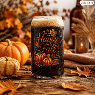 Happy Fall Autumn Editable Seasonal Gift Can Glass