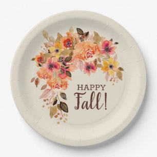 Happy Fall Autumn Floral Swag Paper Plate