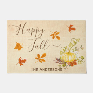 Happy Fall   Autumn Leaves and Pumpkin Doormat