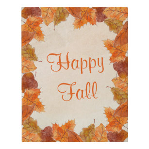 'Happy Fall' Autumn Leaves Decor Canvas Print