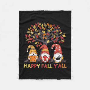 Happy Fall Autumn Pumpkin Garden Gnomes Thanksgivi Fleece Blanket