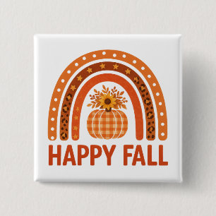 Happy Fall Boho Rainbow Leopard Pumpkin Autumn 15 Cm Square Badge