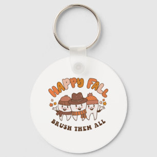Happy Fall Brush Them All Dentist Teeth Thanksgivi Key Ring