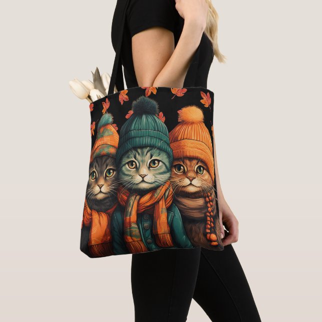 Happy Fall Cats Tote Bag (Close Up)