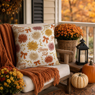 Happy Fall Chrysanthemum Autumn Floral Mums Cushion
