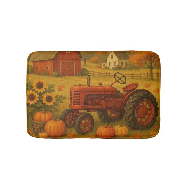 Happy fall classic tractor and farm bath mat (Front)