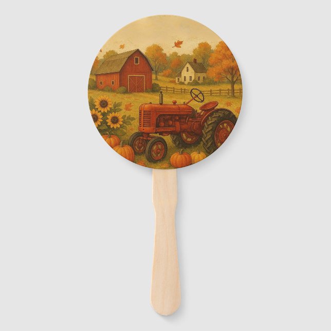 Happy fall classic tractor and farm hand fan (Front)