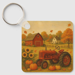 Happy fall classic tractor and farm key ring