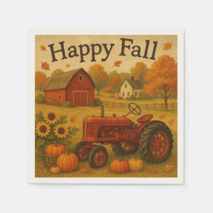 Happy fall classic tractor and farm napkin