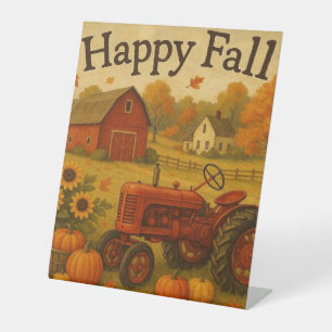 Happy fall classic tractor and farm pedestal sign