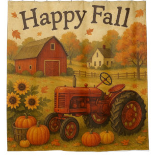 Happy fall classic tractor and farm shower curtain