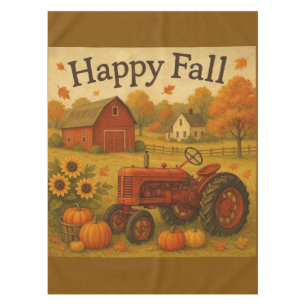 Happy fall classic tractor and farm tablecloth