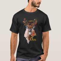 Happy Fall Deer Autumn Maple Leaves Flower Thanksg