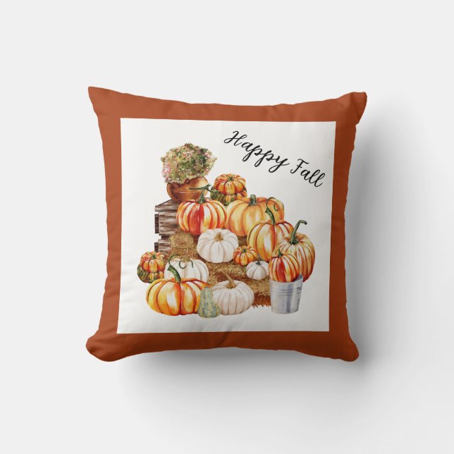 Happy Fall Farmhouse Pumpkins Cushion (Front)