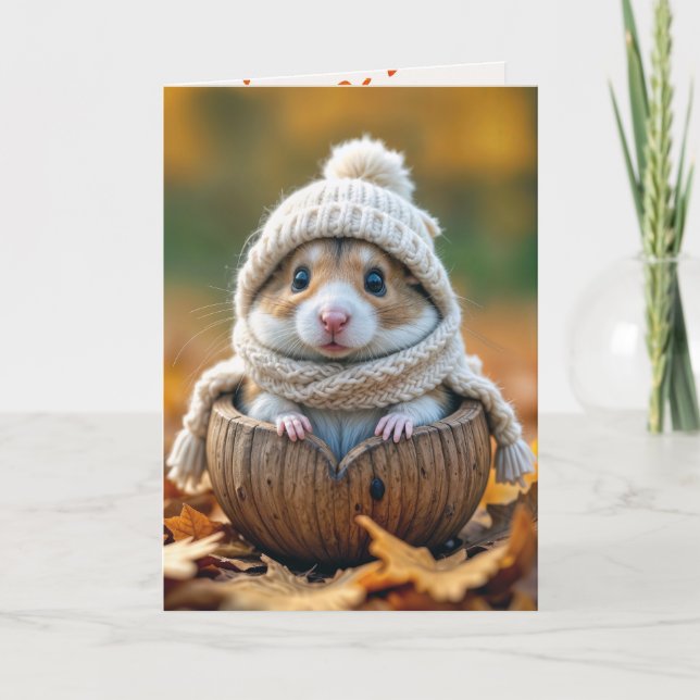 Happy Fall Hamster In a Walnut Card (Front)
