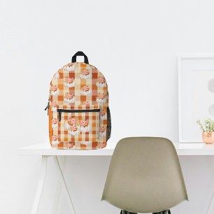 Happy Fall Harvest Pumpkins Floral Custom Name Printed Backpack