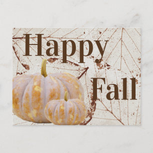 Happy Fall Harvest White Leaves & Pumpkins Postcard