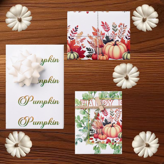Happy Fall Little Pumpkin Greenery Wreath Party  Wrapping Paper Sheet (Happy Fall Little Pumpkin Greenery Wreath Party Wrapping Paper Sheets)